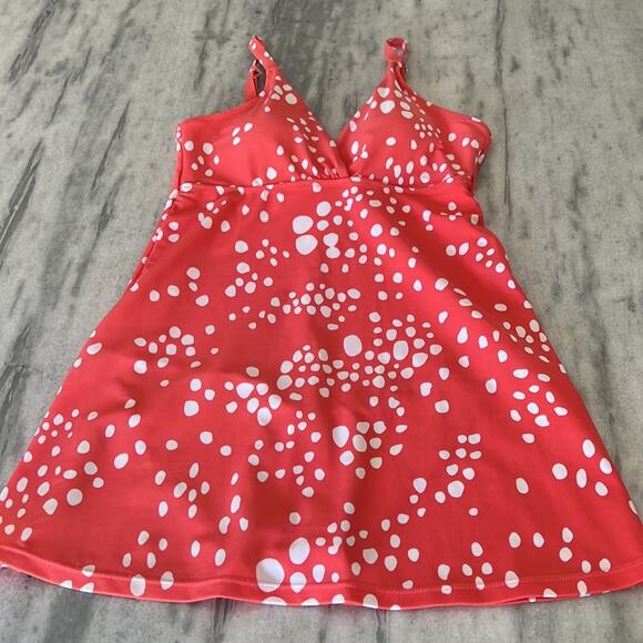 le weekend BY Virginia Johnson Woman’s S Coral & White Polka Dot Swim Dress - Picture 5 of 12